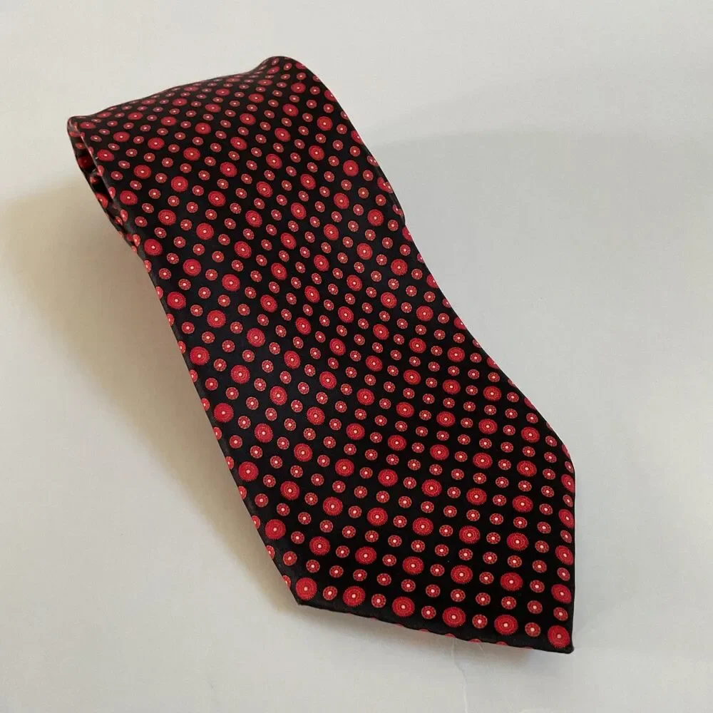 Stefano Ricci 7-Fold Silk Tie Red Black Medallion Circle Made In Italy Luxury
